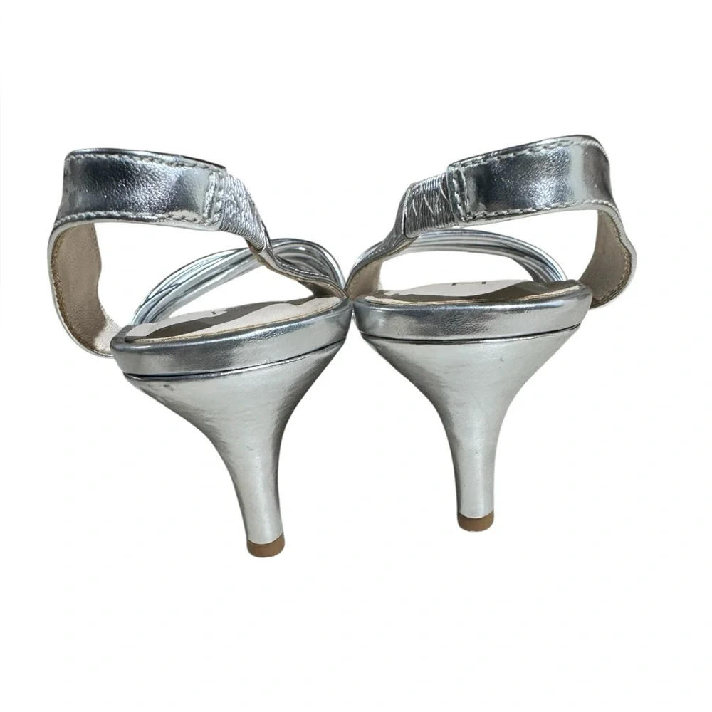 H by Halston Women's Slingback Silver Kitten-Heel Sandals Size 6.5